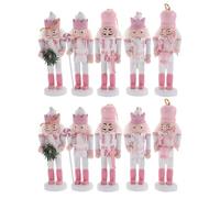 Cabilock 10pcs Wooden Christmas Nutcracker Soldier Ornaments Xmas Table Nutcracker Soldier Figurines Festival Mini Nutcracker Figures Christmas Tree Hanging Decorations Pink