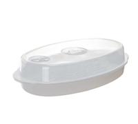 Cabilock 12.6 Inch Microwave Steamer Plate with Lid Oval Food Steamer for Fish and Vegetable Cooking with Vent Hole Kitchen Tray