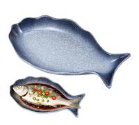 Cabilock 12 Inch Ceramic Fish Shaped Plate, Blue Porcelain Steamed Fish Platter, Deep Seafood Serving Dish for Sushi & Appetizers, Decorative Food Tray for Home Restaurant Kitchen