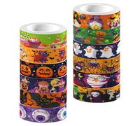 Cabilock 12 Rolls Halloween Washi Tape with Decorative Pumpkin Patterns, Easy to Use and Hand Tearable, for DIY Crafts and Wrapping, Gorgeous and Delicate Adhesive Tape