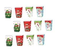 Cabilock 12Pcs 4.7-Inch Christmas Popcorn Boxes with Snowman Reindeer Tree Pattern, Festive Candy and Cookie Storage Paper Packaging for Holiday Parties