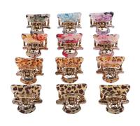 Cabilock 12pcs Anti-slip Acrylic Hair Claw Clips Set Floral and Leopard Print Mixed Colors for Women and Girls Shower Ponytail Holder Hair Accessories