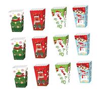Cabilock 12pcs Christmas Candy Boxes Paper Storage Containers for Popcorn Biscuits Treats Xmas Pattern Wrapping Reusable Design for Parties