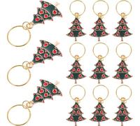 Cabilock 12Pcs Christmas Themed Alloy Wine Cup Charms Small Wine Glass Markers Drink Identifiers Party Decorations Green Christmas Tree Design