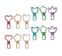 Cabilock 12pcs Colorful Metal Long Tail Binder Clips Set, Decorative Document Clamps with Gold Flower, Rose Gold Bear, Red Heart, Green Star, Blue Cat, Purple Mountain, Office and School