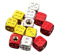 Cabilock 12pcs Dice Shape Valve Stem Caps for Car Truck Motorcycle Electroplated Abs Copper Tire Valve Caps with Thread Rust Resistant Air Seal Dust Protection in Red Gold Silver