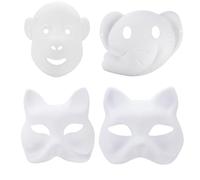 Cabilock 12pcs DIY White Paper Masks Unpainted Masquerade Masks with Cat Fox Monkey Elephant Shapes Paintable Party Props for Halloween Role-playing