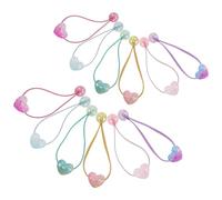 Cabilock 12pcs Double Heart Ball Beaded Hair Elastics for Girls High Elasticity Non-damaging Gentle Hair Ties Suitable for Daily Use and Office in Assorted Colours