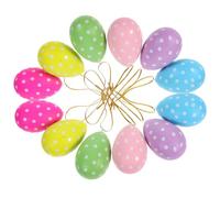 Cabilock 12pcs Easter Hanging Eggs Plastic Simulation Egg Decorations with String, 6x4cm Speckled Design, Spring Party Hanging Ornaments for Home Table Centerpiece and DIY Crafts