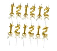 Cabilock 12pcs Gold Birthday Cake Candles with Crown Number Design Elegant Cake Topper for Birthday Shower Milestone Celebrations Easy to Use and Secure Fit for Festive Parties
