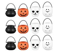 Cabilock 12Pcs Halloween Bucket Candy Holder 2024 Halloween Cauldron Pot with Handle Mini Candy Bowl Cartoon Bucket for Kid Treat or Trick Party Supplies