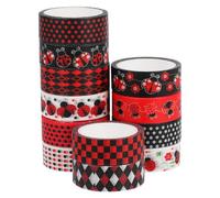 Cabilock 12pcs Ladybug Washi Tape Set Black Plaid Decorative Adhesive Paper Tape for DIY Scrapbooking Journaling Planner Crafting