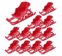 Cabilock 12pcs Mini Santa Sleigh Ornaments Red Christmas Decoration for Dollhouse Festive Party Decor Lightweight Plastic Miniature Xmas Sleigh Pendants