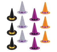 Cabilock 12pcs Miniature Witch Hats for Crafts Mini Felt Cone Caps in Black Gray Purple Orange Handmade Dollhouse Accessories and Halloween Party Decorations