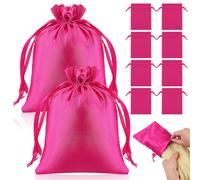 Cabilock 12pcs Portable Satin Drawstring Wig Bags Travel-friendly Soft Satin Cloth Storage Pouches for Hair Extensions Accessories Organizer Compact Rose Red