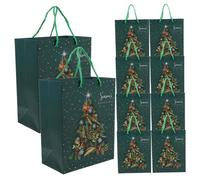 Cabilock 12pcs Reusable Christmas Bags with Handles Green Tree Design Bulk Party Candy Packaging for Birthday Graduation Holiday Celebrations