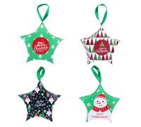 Cabilock 12Pcs Star Shape Christmas Paper Candy Boxes Box with Christmas Tree Snowman and Triangle Flag Designs for Holiday Treats
