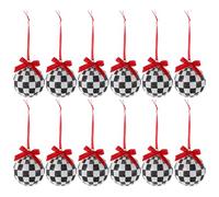 Cabilock 12pcs Vintage Christmas Balls: 6CM Black & White Checkered Ribbon Ornaments - Glittered Plastic Retro Baubles - Tree Decor for Holiday Home Styling