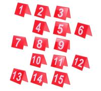 Cabilock 15pcs Acrylic Table Number Signs with Bold White Numbers Red Background Reusable Markers for Restaurant Cafe Bar Wedding and Banquet Seating Arrangement