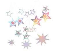 Cabilock 15pcs Iridescent Glitter Star Garland Banner with Holographic Finish Reusable Hanging Streamer Decoration for Christmas Shower Birthday Wedding Eid Ramadan Party Backdrop