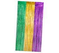 Cabilock 1M X 2M Green Yellow Purple Fringe Curtains Backdrop, Foil Fringe Party Decoration for St Patrick’S Day, Mardi Gras, and Festival Streamer Background