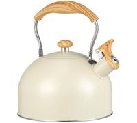Cabilock 2.5L Whistling Kettle for Gas and Induction Hobs, Beige | 2.5 litre stainless steel stovetop kettle with whistle and beige finish