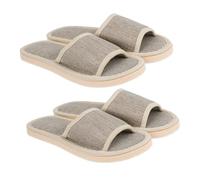 Cabilock 2 Pairs Beige EVA Slippers Non-slip Bottom Cotton Linen Breathable Summer House Shoes for Home Hotel Guests