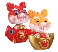 Cabilock 2 Pcs Festive Dragon Figurines Cute Cartoon Animal Statues with Shaking Head Function for Car Dashboard Decorations and Home Ornament Vibrant Red and Yellow Colors Positive Energy