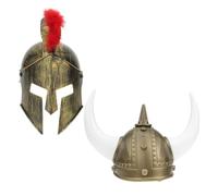 Cabilock 2 Pcs Golden Plastic Viking Horn Hats with Universal Size and Comfortable Fit, Unique Eye-catching Soldier Helmets for Festival and Themed Parties