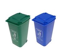 Cabilock 2 Pcs Pen Holder Mini Curbside Garbage Trash Bin Creative Recycle Can Set Pencil Cup Desktop Organizer for Home Office School Blue Green