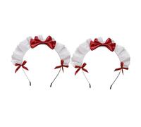 Cabilock 2 Pcs Red Lace Bowknot Headbands for Women, Handmade Lolita Cosplay Hairhoops with Cute Bow Design, Party and Festival Hair Accessories for Teenagers