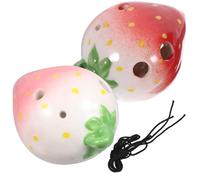 Cabilock 2 Sets 6-Hole Strawberry Ocarinas for Beginner Practice Wind Instruments Cord, Red and Pink Fruit-Shaped Ceramic Musical Gifts for Random Color Random Color