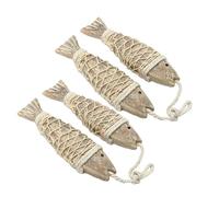 Cabilock 2 Strings Hand-carved Wooden Fish Wall Decor Strings Mediterranean Coastal Ornament Rustic Beach Home Decoration Artistic Natural Wood Grain Nautical Hanging for Living