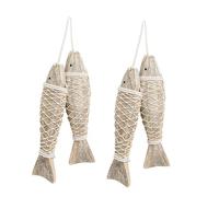 Cabilock 2 Strings Vintage Mediterranean Wooden Fish Wall Decor Hand-carved Nautical Ornament Coastal Rustic Hanging Decorations for Beach Parties Home