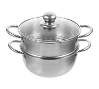 Cabilock 2 Tier Stainless Steel Steam Pot with Glass Lid, 18cm Small Food Steamer Pan, Induction Steaming Cookware Food Basket Saucepan for Cooking Dumplings Vegetables