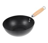 Cabilock 20cm Wrought Iron Mini Wok Pan, Small Frying Pans Non-Stick Cooker, Traditional Stir Fry Pan with Wooden Handle for Induction Gas Stovetops