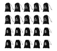 Cabilock 20pcs Black Pirate Drawstring Coin Bags for Halloween Party Decoration, Reusable and Sturdy Polyester Skeleton Skull Gift Bags for Trick or Treat