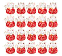 Cabilock 20Pcs Red Lucky Cat Charms Alloy Keychain Pendants for DIY Craft Jewellery Making, Animal Embellishments Suitable for Accessories and Decorations