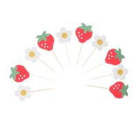 Cabilock 20pcs Strawberry Cake Decoration Toppers Compact Design Glitter Paper and Bamboo Elegant Flower Shape for Birthday Party