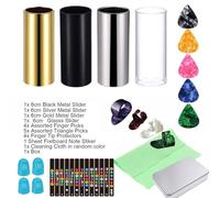 Cabilock 21PCS Guitar Fingerstall Set with Stainless Steel Glass Silicone Finger Picks Thumb Picks Celluloid Slides Guitar Cloth and Playing