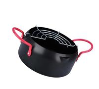 Cabilock 22Cm Iron Frying Pot with Filter Basket, Large Capacity Household Fryer for Induction and Gas Stove, Black Mini Frying Pan for Tempura and Chicken Wings