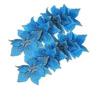 Cabilock 24pcs Christmas Decorations Christmas Artificial Flowers Artificial Poinsettias Flowers Christmas Tree Ornaments Fake Pine Branches Blue Decor Glitter Powder Dining Table Flash