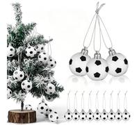 Cabilock 24pcs Christmas Soccer Ball Ornaments Football Baubles with Hanging Strings Plastic Festive Tree Decorations for Holiday Parties and Soccer Fans