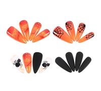 Cabilock 24pcs Halloween Cobweb False Nails Long Full Cover Fingernails for DIY Spider Web Nail Supplies Halloween Tips