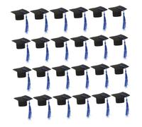 Cabilock 24pcs Mini Graduation Caps with Tassels Blue Felt Party Decorations for Cupcakes Bottle Toppers Chocolates Candies Versatile Photo Props for Guinea Pigs Hedgehogs Birds Turtles