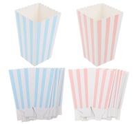 Cabilock 24pcs Premium Paper Popcorn Boxes with Pink and Blue Stripes Party Snack Buckets for Birthday Carnival Movie Night and Performance Decorations for Popcorn Candy Fries and Snacks