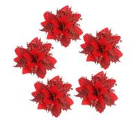 Cabilock 24pcs Red Artificial Christmas Simulation Flowers Glitter Christmas Tree Ornaments Decorative Party Adornments for Holiday Decorations