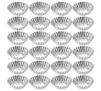 Cabilock 25pcs Egg Tart Molds Small Aluminum Alloy Baking Pans for Mini Cakes Pies Puddings and Cookies Flower Shape for Home Bakers