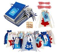 Cabilock 26Pcs Christmas Advent Calendar 2025 Hanging Christmas Burlap Bags to Make Your Own Xmas Advent Calendars Drawstring Sacks Bag for Xmas Party Decoration, 26 Clips and 26 Tags and 2pcs Popes
