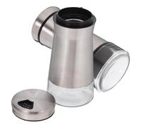 Cabilock 2Pcs Adjustable Pour Salt and Pepper Shakers Portable Stainless Steel and Transparent Glass Spice Jars for Kitchen and Outdoor Use Lightweight Refillable Condiment Dispensers for